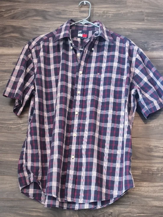 Vintage 90s / Y2K Tommy Hilfiger Plaid Short Sleeve Button Down Shirt - Large - Picture 2 of 10